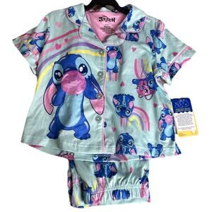 Disney Lilo & Stitch Girls 2pc Jersey Short Sleeve Top Pant Pajama Set XS 4/5
